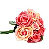 Xjp 9 Heads Artificial Rose Flower Decoration for Wedding, Party, Garden, Home (Watermelon Red)