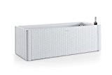 XL Pflanzkasten im Rattan-Design aus Kunststoff in Weiß. Mit Wasserspeicher und Wasserstandsanzeige. Maße BxTxH in cm: 100 x 43 x ...