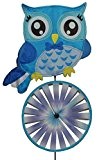 XL - Windrad / Windspiel - bunte Eule blau mit Spieß 92 cm - Windmühle Windräder - Wetterfest für Außen ...