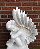 XXL Engel sitzend mit großen Flügeln weiß Figur 51cm