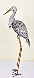 XXL Gartenfigur aus Metall Kranich 118cm hoch in Grau mit Stecker Garten Dekoration Storch Vogel Figuren