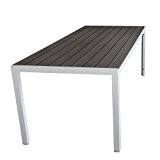 XXL Gartentisch Aluminiumrahmen in Weiß, Polywood Tischplatte in Grau, Holzoptik, 205x90cm