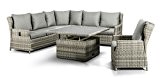 XXL Luxus hohe Dinning Poly Rattan Lounge "Haiti" mit höhenverstellbarem Tisch und verstellbaren Rückenlehnen inkl. Kissen und runder, tiefer Ecke ...