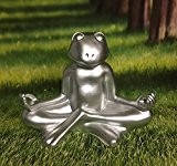 XXL meditierender Frosch silber Dekofigur Yoga