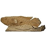 XXL Teakholz Koi Skulptur Teak Karpfen Fisch Teich Büste Dekoration Fish Deko Figur