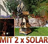 XXL windmühle, windmühlen 100 cm, zweistöckig 2 Balkone aus Holz, Gartenbeleuchtung, MIT SOLAR - AUTOMATIK / Solarleuchten + Solarmodul, Solarbeleuchtung ...