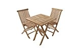 XXS® Balkongruppe Square 3 tlg. 60 x 60 cm, Tisch und 2 Stühle Menorca ohne Armlehnen, Teakholz, Stuhl mit Verstärkung ...