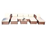 yakoe 50155 288 x 144 x 68 cm Papaver 6-Sitzer-Sofa Sofa Garten Rattan Möbel Terrasse im Sofa Sonnenliege mit Couchtisch, Braun (1-)