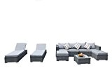 yakoe 50156 288 x 144 x 68 cm Papaver 6-Sitzer-Sofa Sofa Garten Rattan Möbel Terrasse im Sofa Sonnenliege mit Couchtisch - Grau (1-)