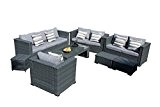 yakoe 50181 Monaco 8 Sitzer Luxus Rattan Gartenmöbel Rattan Terrasse Wintergarten Sofa-Set mit Kaffee Tisch Stühle und Hocker, grau