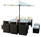 yakoe Rattan Garten Möbel 10-Sitzer mit Sonnenschirm und Abdeckung