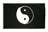 Ying und Yang Schwarz Flagge, buddhistische Fahne 90 x 150 cm, MaxFlags®